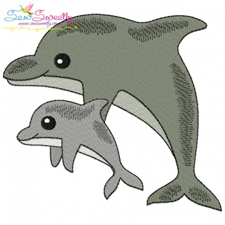 Mom And Baby Dolphin Embroidery Design Pattern