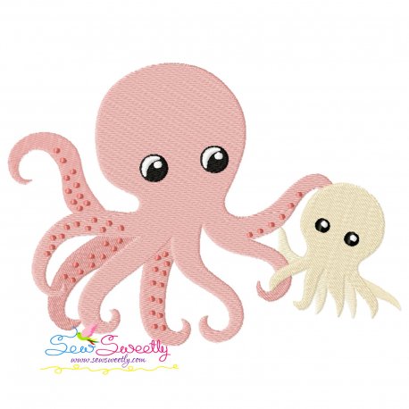 Mom And Baby Octopus Embroidery Design