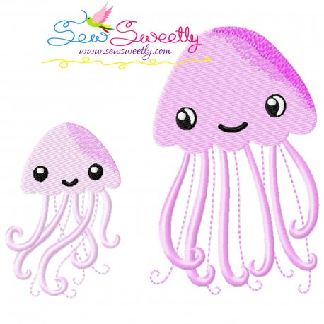 Mom And Baby Jellyfish Embroidery Design Pattern
