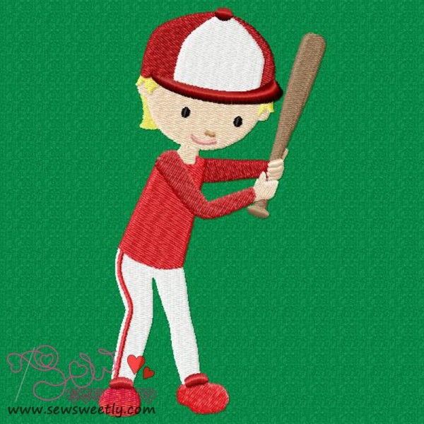 Baseball Player Embroidery Design Pattern-1