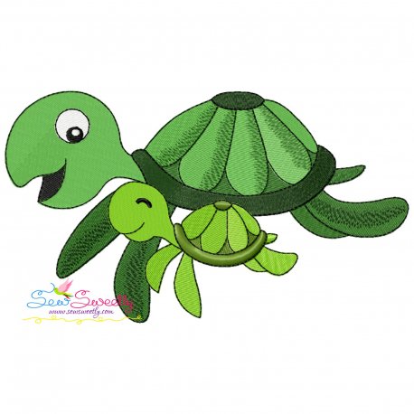 Mom And Baby Turtle Embroidery Design