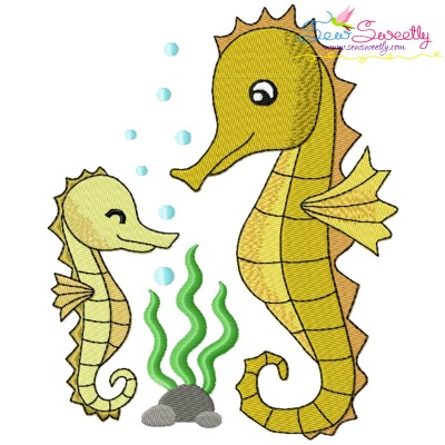 Mom And Baby Seahorse Embroidery Design Pattern-1