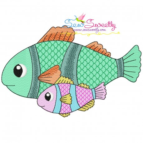 Mom And Baby Clownfish Embroidery Design- 1