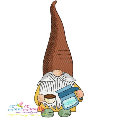 Gnome With Coffee-5 Embroidery Design Pattern-1