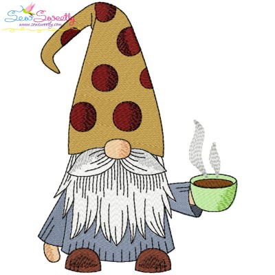 Gnome With Coffee-4 Embroidery Design