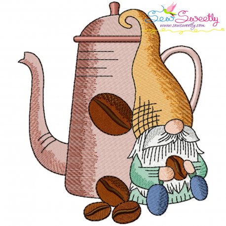 Gnome With Coffee-2 Embroidery Design Pattern