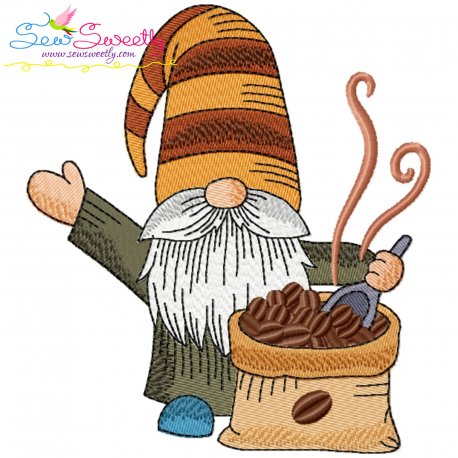 Free Gnome With Coffee-1 Embroidery Design Pattern-1