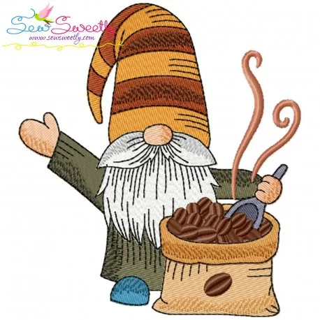Gnome With Coffee-1 Embroidery Design Pattern