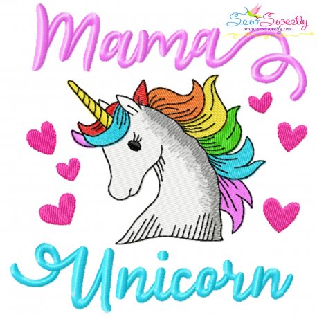 Mama Unicorn Lettering Embroidery Design Pattern-1