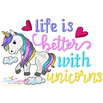 Life Is Better With Unicorns Lettering Embroidery Design Pattern-1