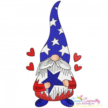 4th of July Patriotic Gnome Star Embroidery Design Pattern