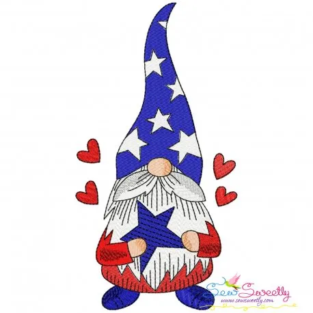 4th of July Patriotic Gnome Star Embroidery Design Pattern-1