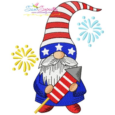 4th of July Patriotic Gnome Rocket Fireworks Embroidery Design Pattern-1