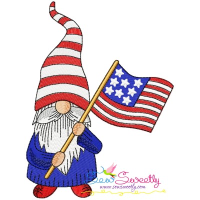 4th of July Patriotic Gnome Flag Embroidery Design Pattern-1