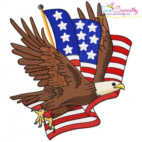 4th of July Patriotic Bald Eagle Flag-1 Embroidery Design Pattern