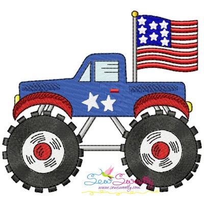 4th of July Patriotic Monster Truck-4 Embroidery Design Pattern-1