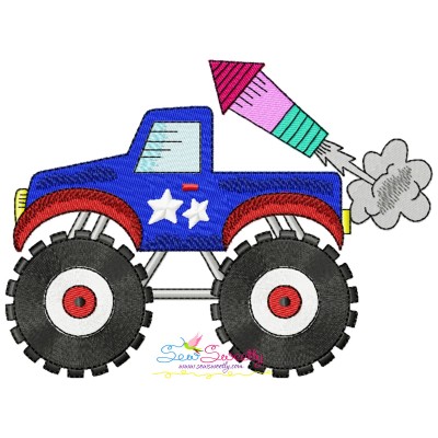 4th of July Patriotic Monster Truck-2 Embroidery Design Pattern-1