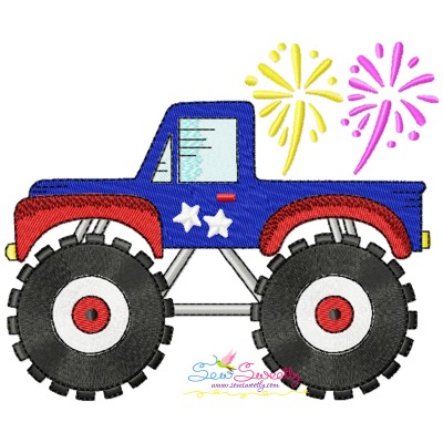 4th of July Patriotic Monster Truck-1 Embroidery Design Pattern-1