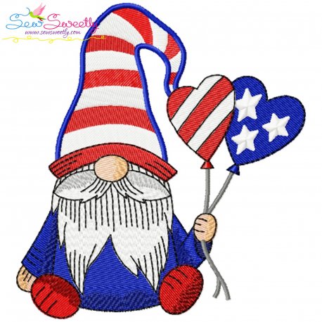 4th of July Patriotic Gnome Balloons Embroidery Design Pattern