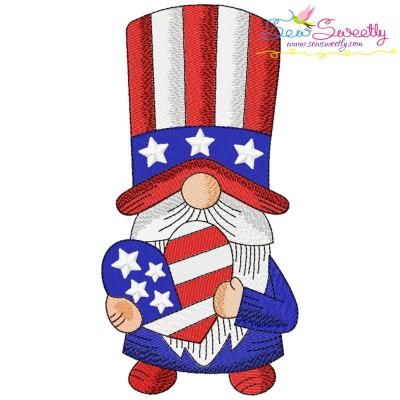 4th of July Patriotic Gnome Heart Flag Embroidery Design Pattern-1