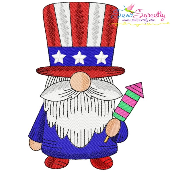 4th of July Patriotic Gnome Rocket Hat Embroidery Design Pattern-1