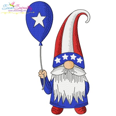 4th of July Patriotic Gnome Star Balloon Embroidery Design Pattern-1