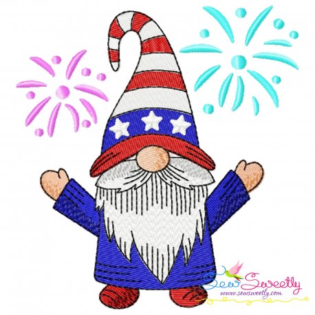 4th of July Patriotic Gnome Fireworks Embroidery Design Pattern