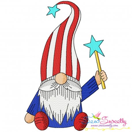 4th of July Patriotic Gnome With Magic Wand Embroidery Design Pattern