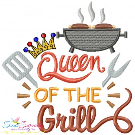 Queen of The Grill Barbeque Lettering Embroidery Design Pattern