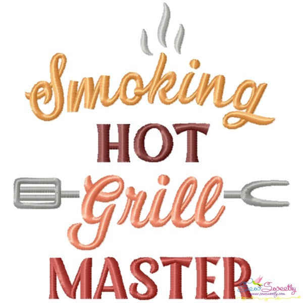 Smoking Hot Grill Master Barbeque Lettering Embroidery Design Pattern-1