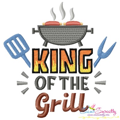 King of The Grill Barbeque Lettering Embroidery Design Pattern-1