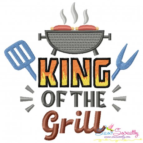 King of The Grill Barbeque Lettering Embroidery Design Pattern