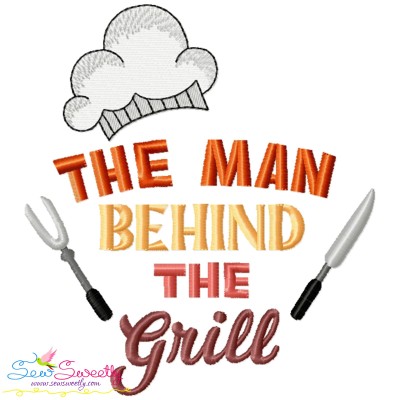 The Man Behind The Grill Barbeque Lettering Embroidery Design Pattern-1