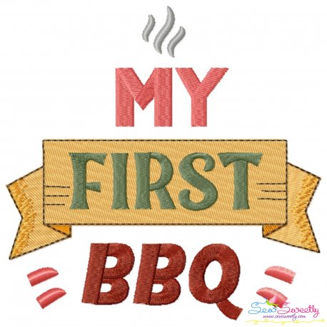 My First (1st) BBQ Barbeque Lettering Embroidery Design Pattern