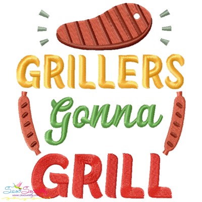Grillers Gonna Grill Barbeque Lettering Embroidery Design Pattern-1