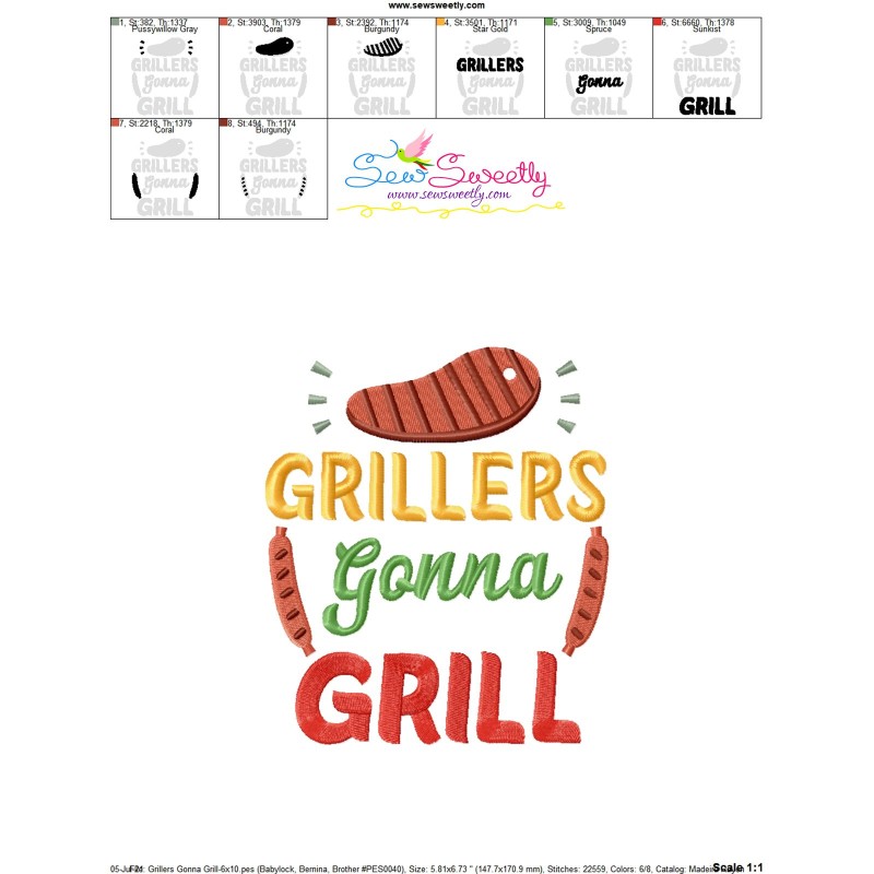 Grill Lettering Colors Grillers Gonna Grill Barbeque Lettering Embroidery Design Pattern