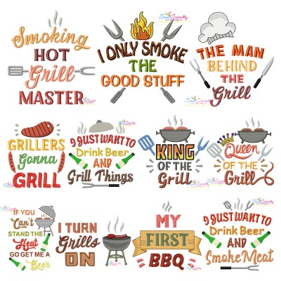 Grill And Barbeque Lettering Embroidery Design Pattern Bundle-1