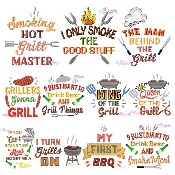 Grill And Barbeque Lettering Embroidery Design Bundle-1