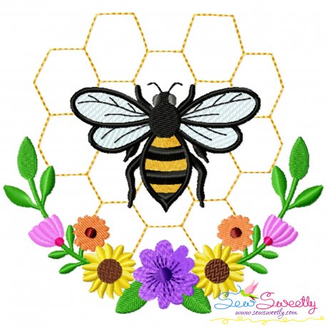 Honey Bee Hive Flowers-2 Embroidery Design For Pillow
