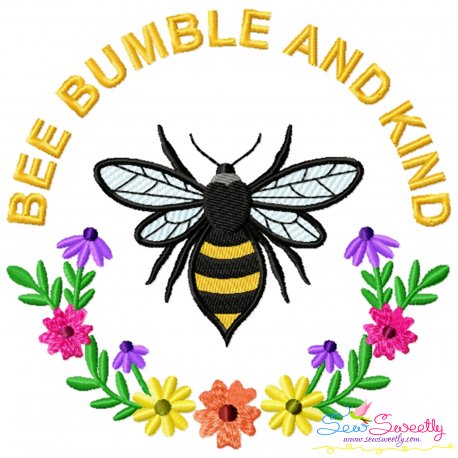 Be Bumble And Kind Frame Bee Lettering Embroidery Design For Pillow