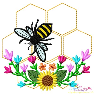 Honey Bee Hive Flowers-1 Embroidery Design Pattern For Pillow-1