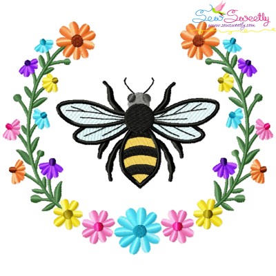 Bee Floral Frame-4 Embroidery Design Pattern For Pillow-1
