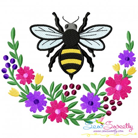 Bee Flowers Moon Embroidery Design For Pillow