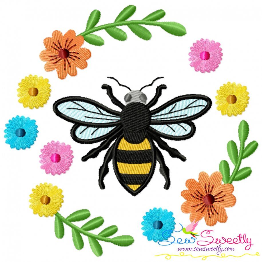 Bee Floral Frame-3 Embroidery Design Pattern For Pillow