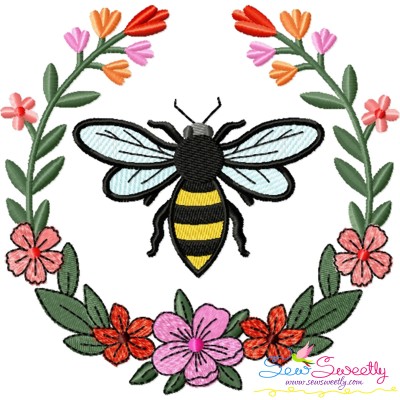 Bee Floral Frame-2 Embroidery Design Pattern For Pillow-1