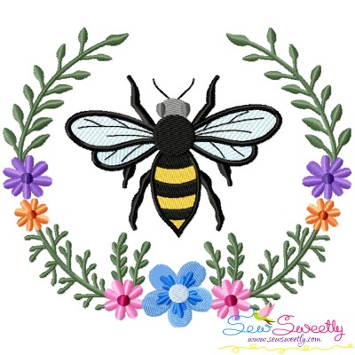 Bee Floral Frame-1 Embroidery Design Pattern For Pillow-1