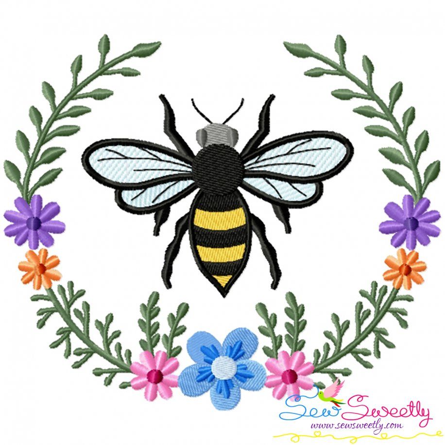 Bee Floral Frame-1 Embroidery Design Pattern For Pillow
