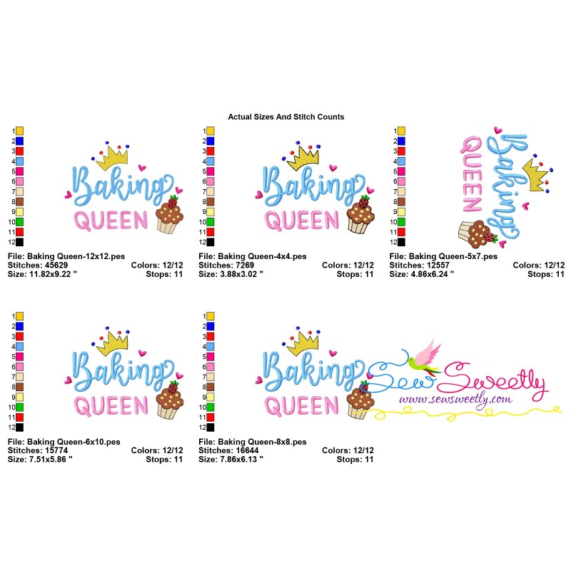 Baking Queen Kitchen Lettering Embroidery Design Pattern