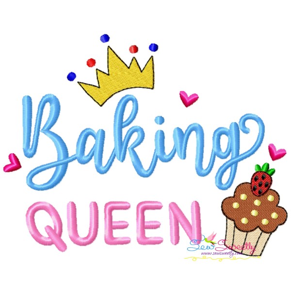 Baking Queen Kitchen Lettering Embroidery Design Pattern-1