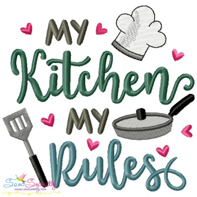 My Kitchen My Rules Lettering Embroidery Design Pattern-1